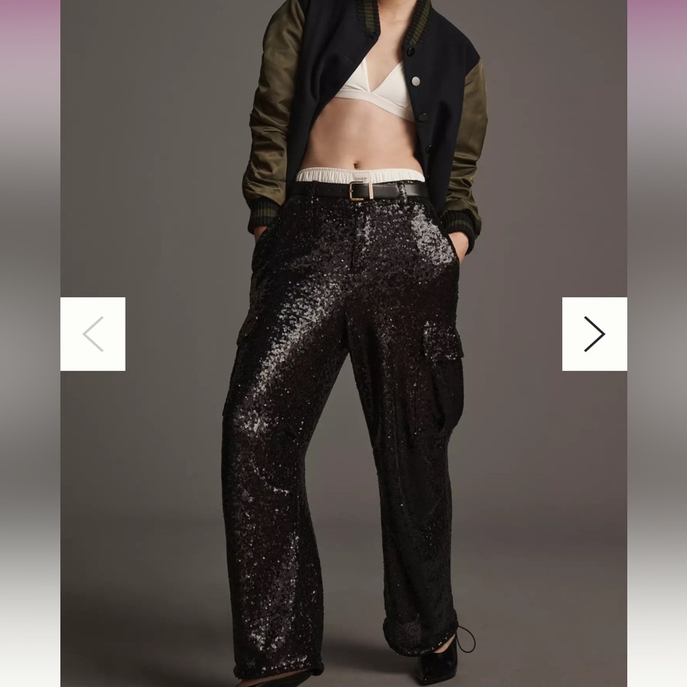 Anthropologie Black Sequin Cargo pants